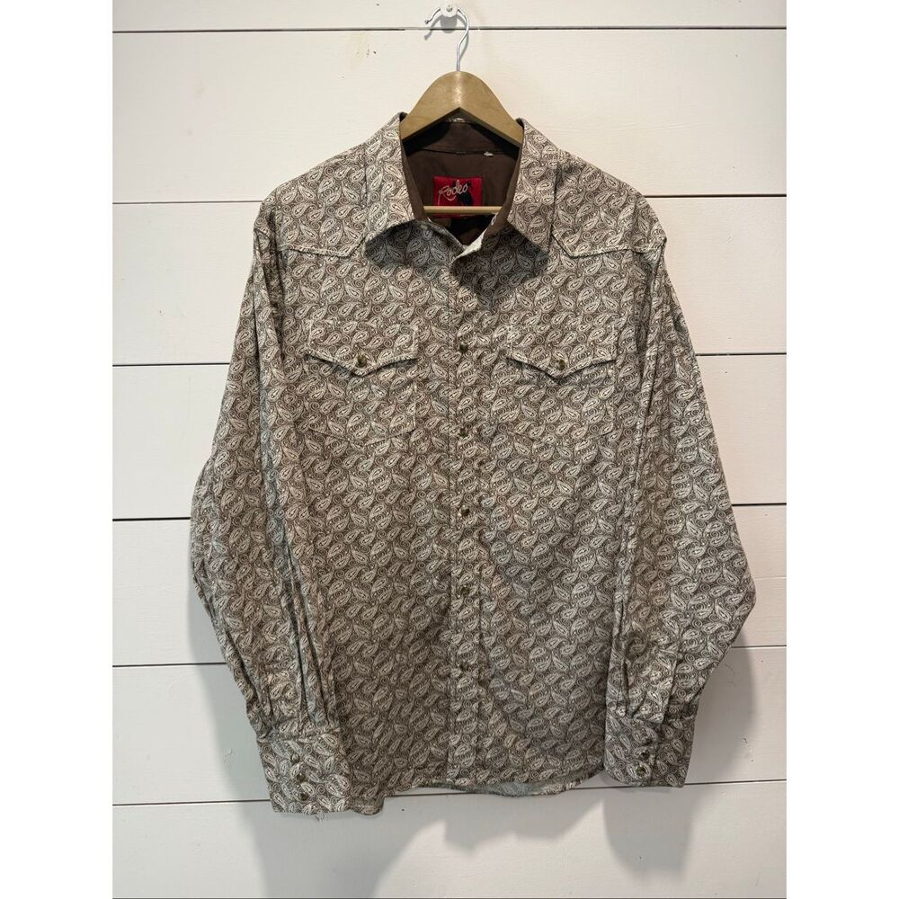 Vintage Rodeo Clothing Co Western Shirt Mens XL Brown Paisley Pearl Snap Cowboy